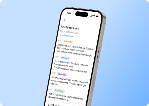 Notica real-time transcription feature — speech converted to text during a live meeting